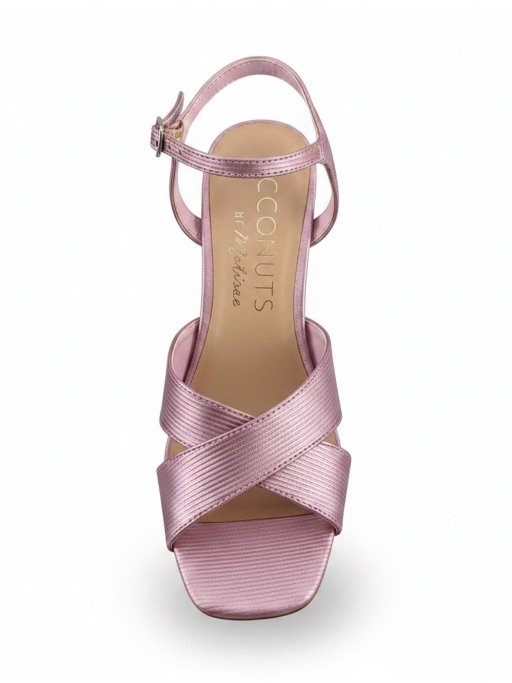 Coconuts by Matisse Pink Metallic Crisscross Block Heel Sandal